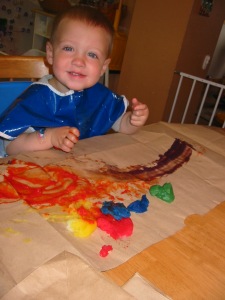 Fingerpainting with the Rainbow bag mixture