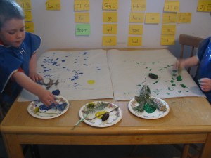 Painting with nature! (Sticks, pine branches, pine cones, dandelions, etc.)