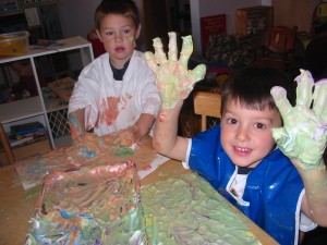 Step 4: Kids used it for fingerpainting, too.  This is our friend on the right who visited us today. 